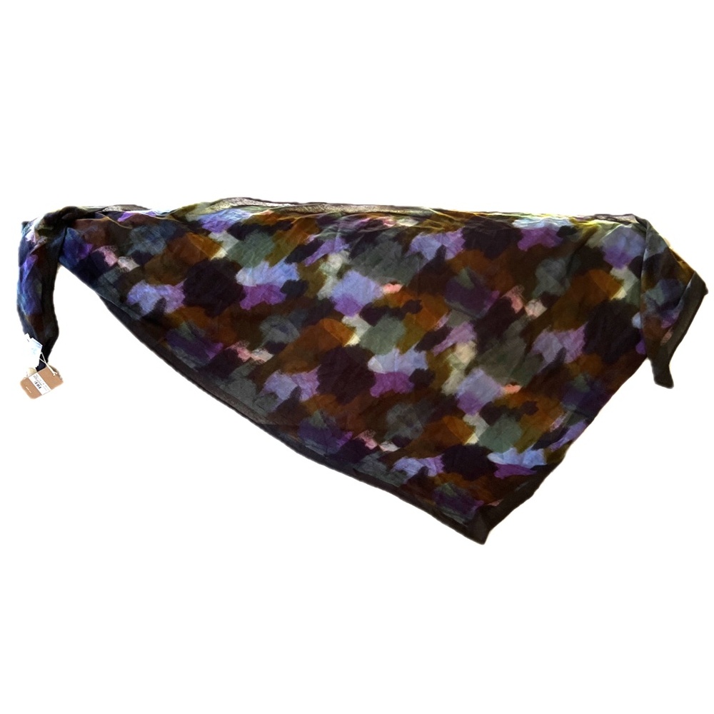 Yerse Scarf Wrap 100% Wool Asymmetrical Triangle Purple Green Brown New NWT